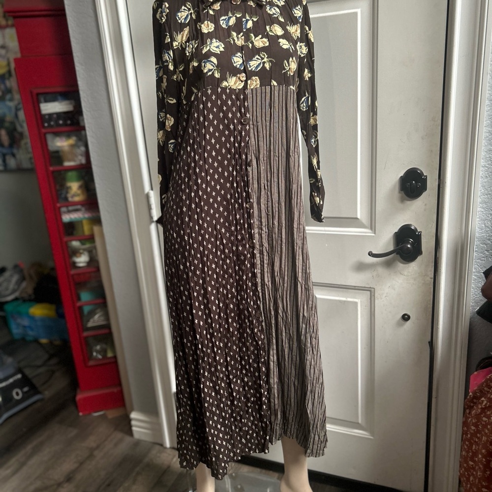 Vintage United Colors Of Benetton Brown Floral Long Sleeve Dress Sz 38 - Picture 12 of 16